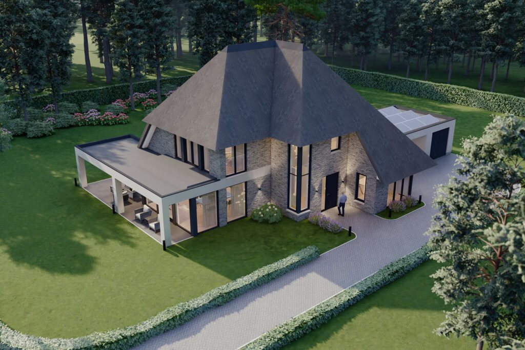 Impressie van ontwerp rietgedekte villa Lichtenberg Villabouw