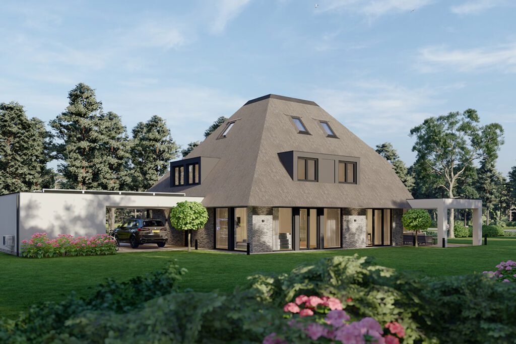 Impressie van ontwerp rietgedekte villa Lichtenberg Villabouw