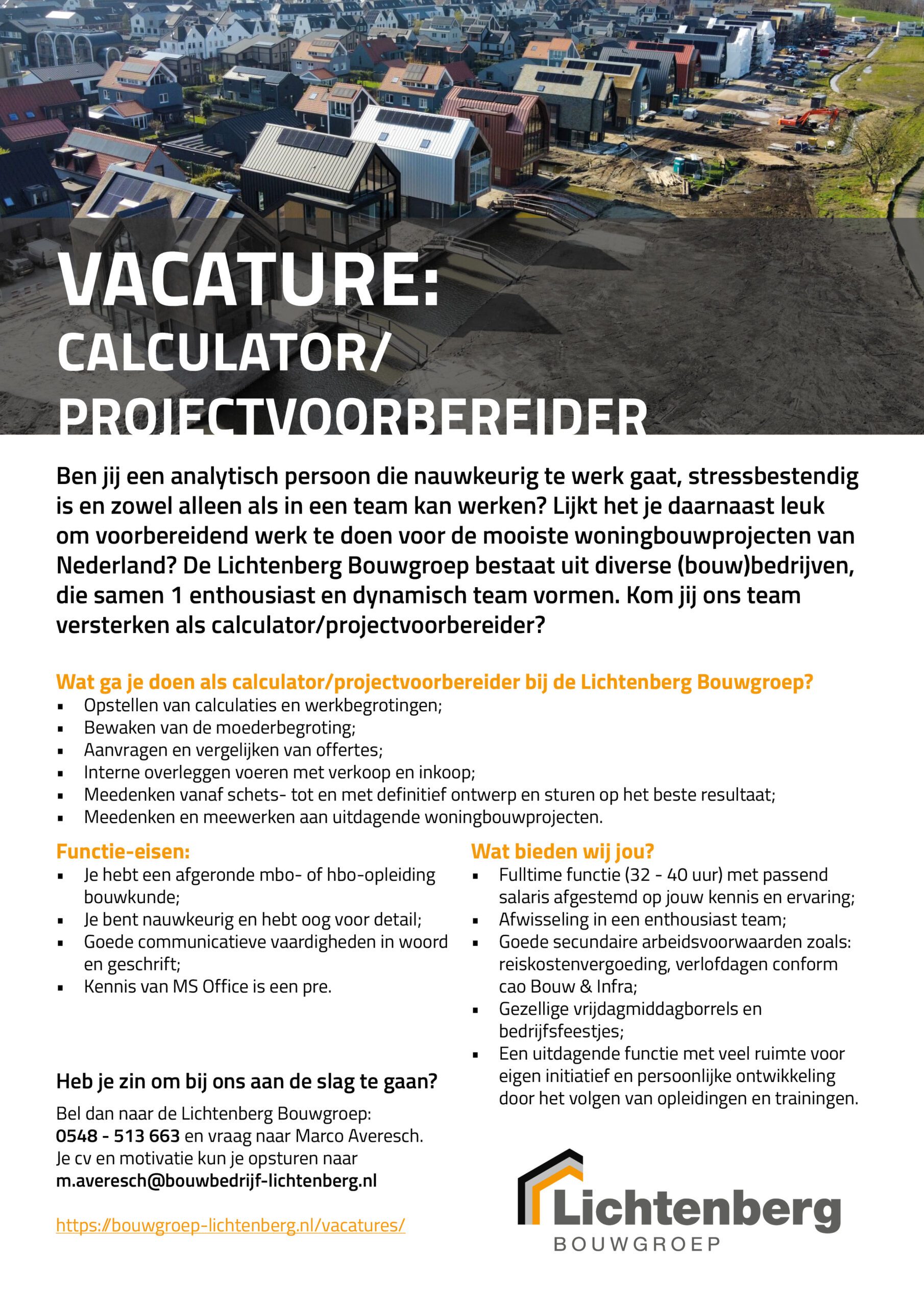 Vacature Projectvoorbereider Calculator Lichtenberg Villabouw