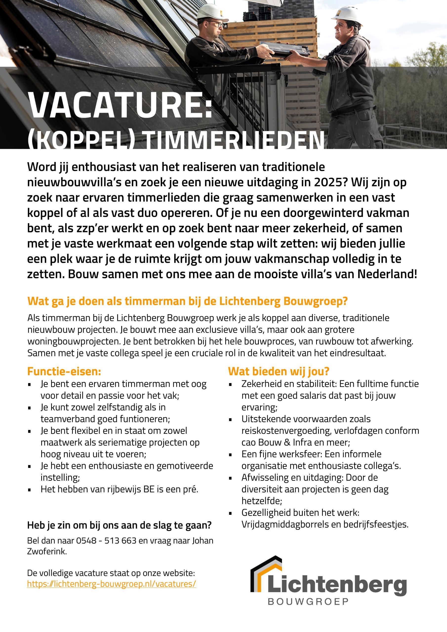Vacature Lichtenberg Bouwgroep - Koppel Timmerlieden Timmerman
